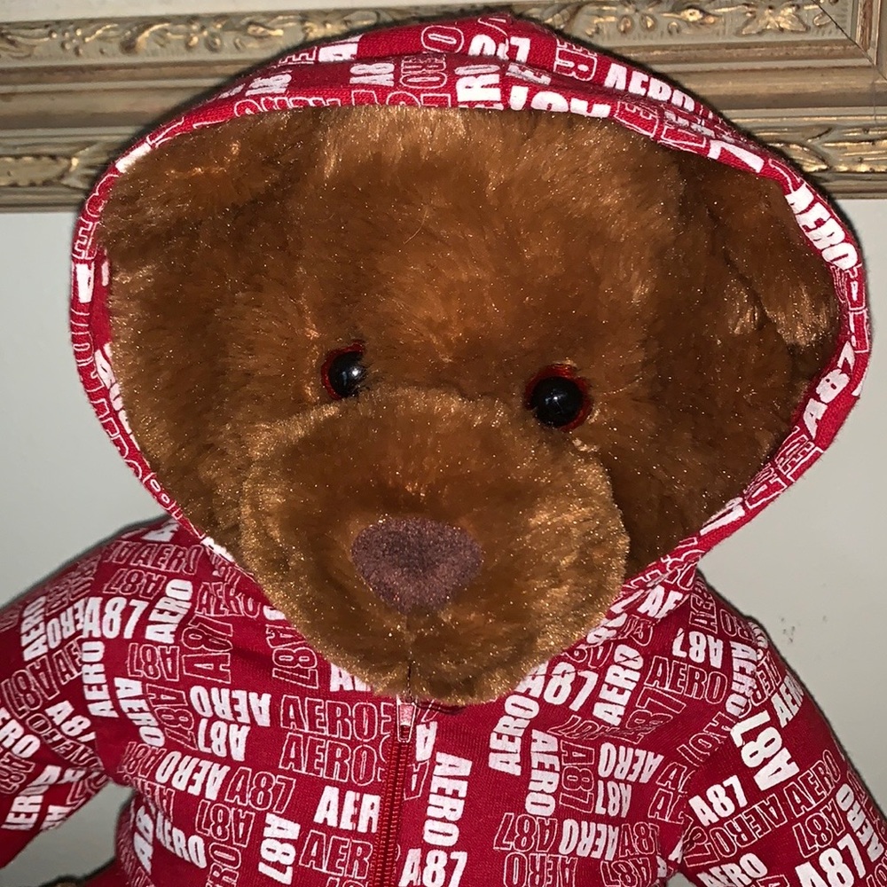 Aeropostale Plush Bear Hoodie Teddy Stuffed Animal Sweatshirt Red 2007 16 inches